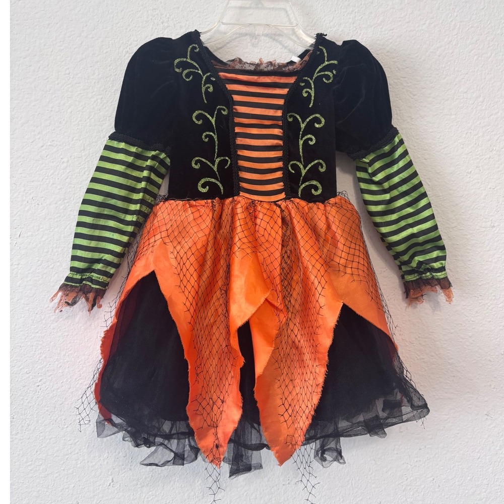 Kids Halloween‎ Witch Costume Dress Black Orange Green Girls 4/5T
